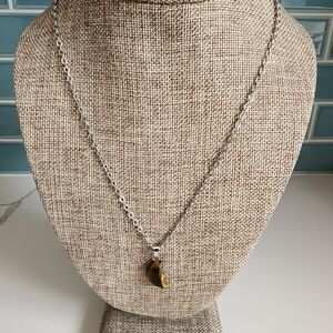 Tiger's Eye Crescent Moon Polished Gemstone 18" Stainless Steel Necklace 🌘
